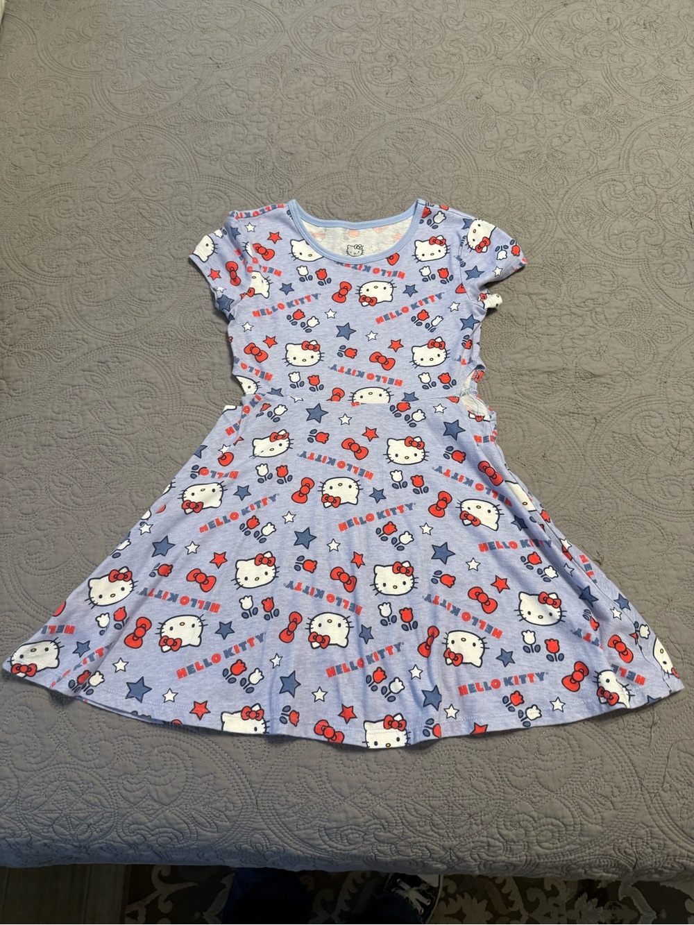 Hello Kitty Light Blue Cotton Print Twirl Dress with Red Accents